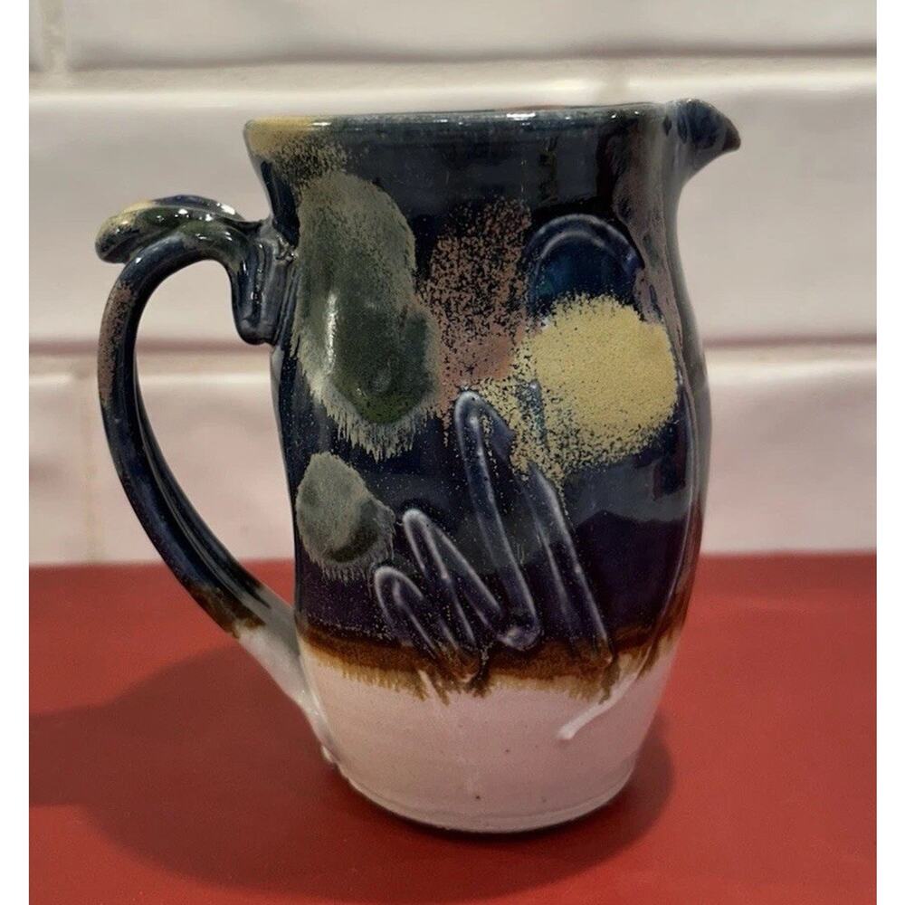 Vtg Cobble Hill Pottery Creamer Handmade Blue Stoneware‎ Pitcher Artist Signed